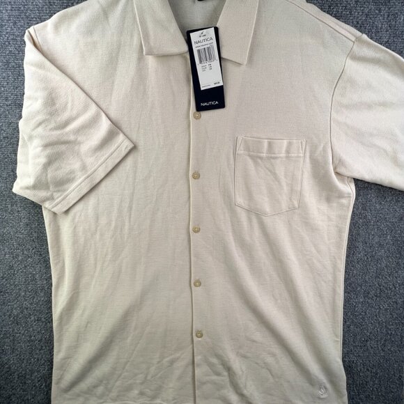 NWD Nautica Men’s Knit Button Up Shirt Yellow Cotton Large Beach Short Sleeve - Picture 2 of 15